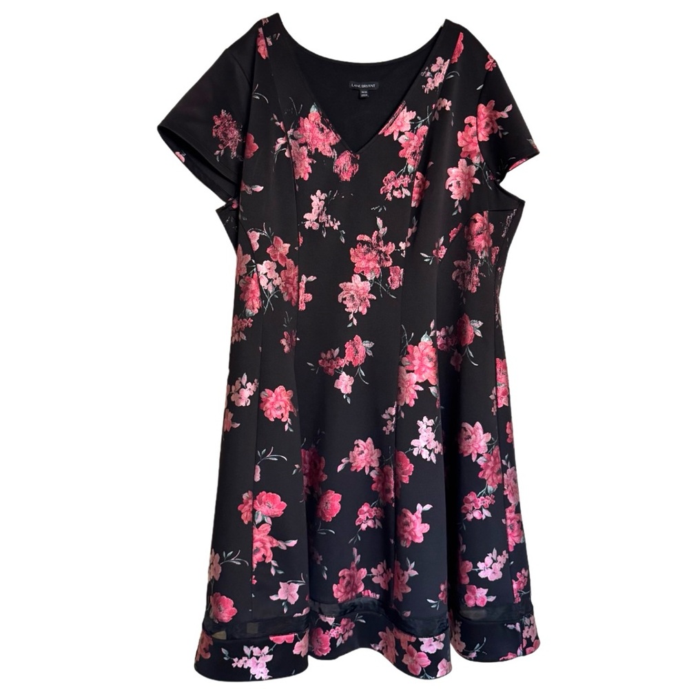 Lane Bryant Black Dress Pink Shimmer Flowers Size 26 28 Sheer Hemline